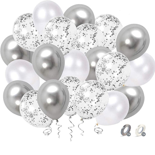 52pcs 12 Silver Confetti Balloons for Weddings Birthdays Baby Showers