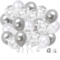 52pcs 12 Silver Confetti Balloons for Weddings Birthdays Baby Showers