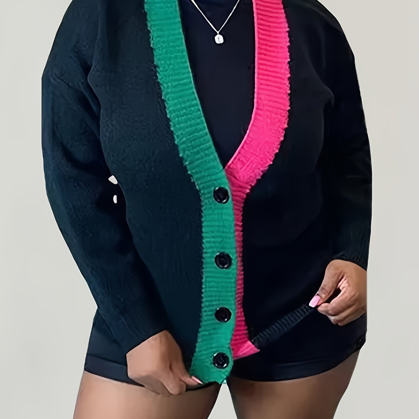  Colorblock Long Sleeve Button Up Cardigan