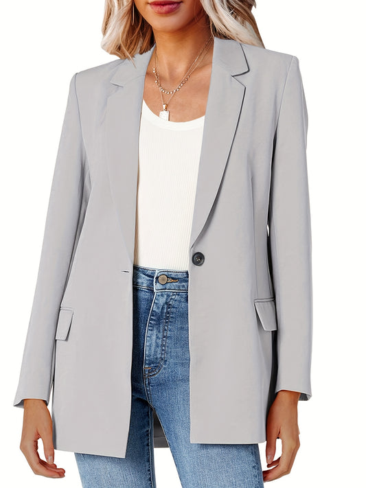  Basic Blazer Women's Plus Solid Long Sleeve Lapel Collar Workwear Blaz