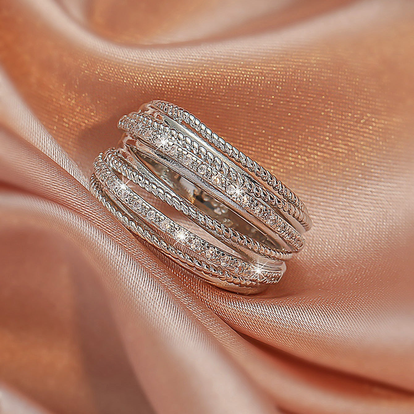 Romantic Rhinestone Cut Out Copper Ring Bracelet