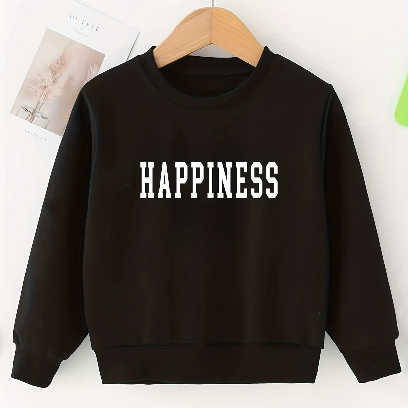 Girls Sweatshirt 'Happiness' Print Comfort Fit Long Sleeve Top Pullovers