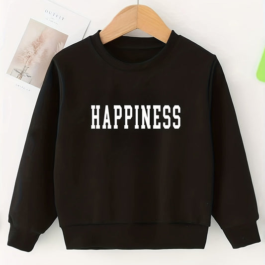 Girls Sweatshirt 'Happiness' Print Comfort Fit Long Sleeve Top Pullovers