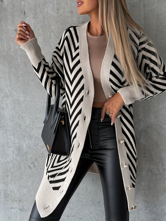  Striped Long Sleeve Button Up Cardigan