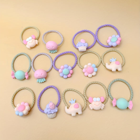 14pcs Baby Girls Hair Tie Headwear Head Rope Bracelet With Cartoon Decor