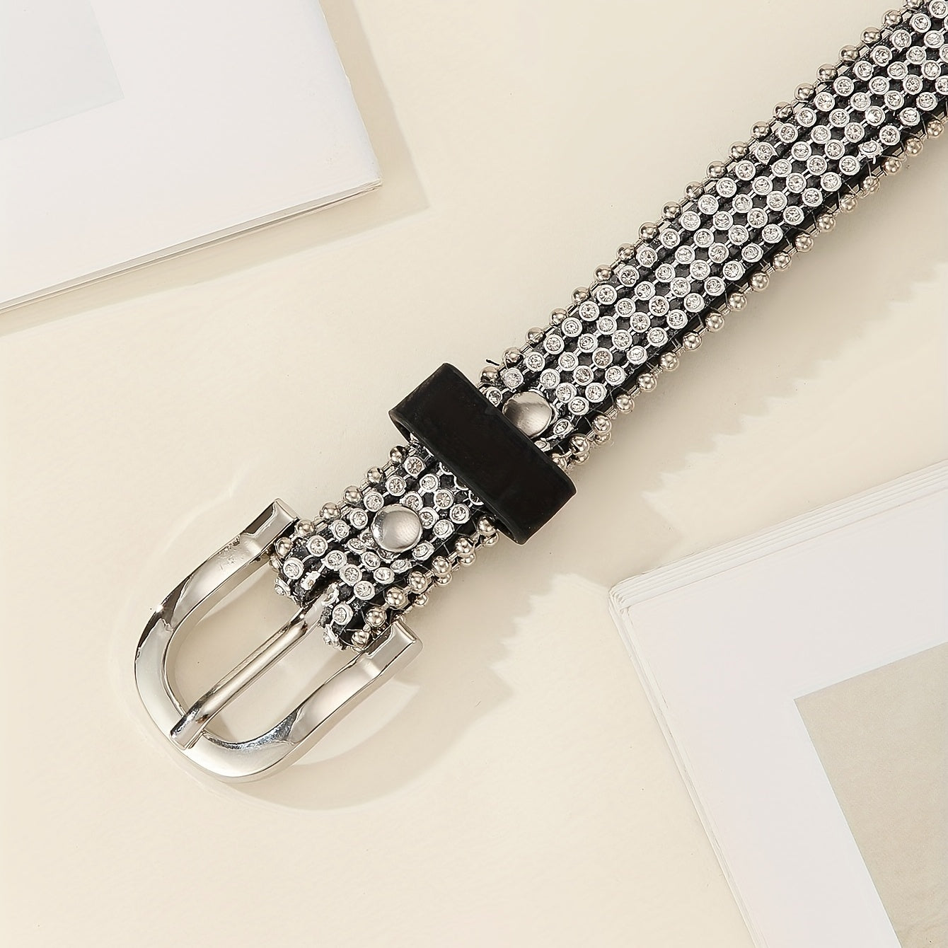 Sequin Rhinestone Belt PU Leather Waistband Y2K Hip Hop Jeans Pants Belt