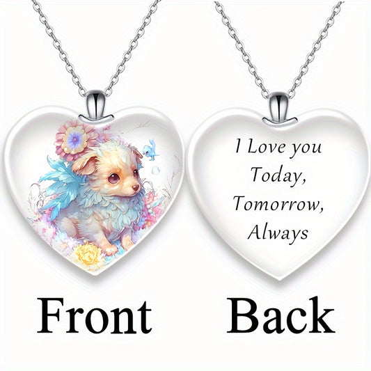 Puppy Crystal Pendant Necklace for Women Girls Children