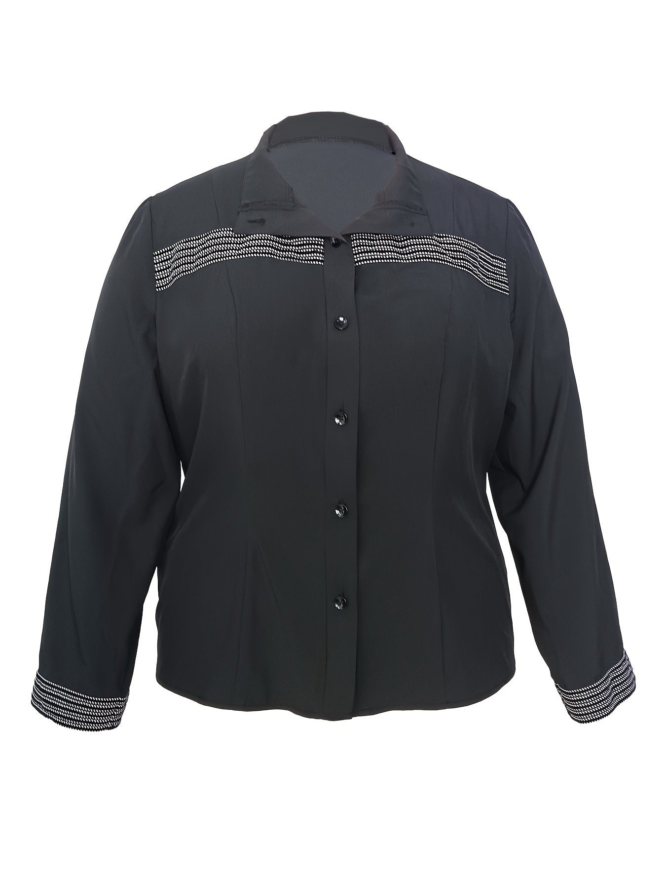 Women's Plus Stripe Print Button Up Long Sleeve Casual Blouse