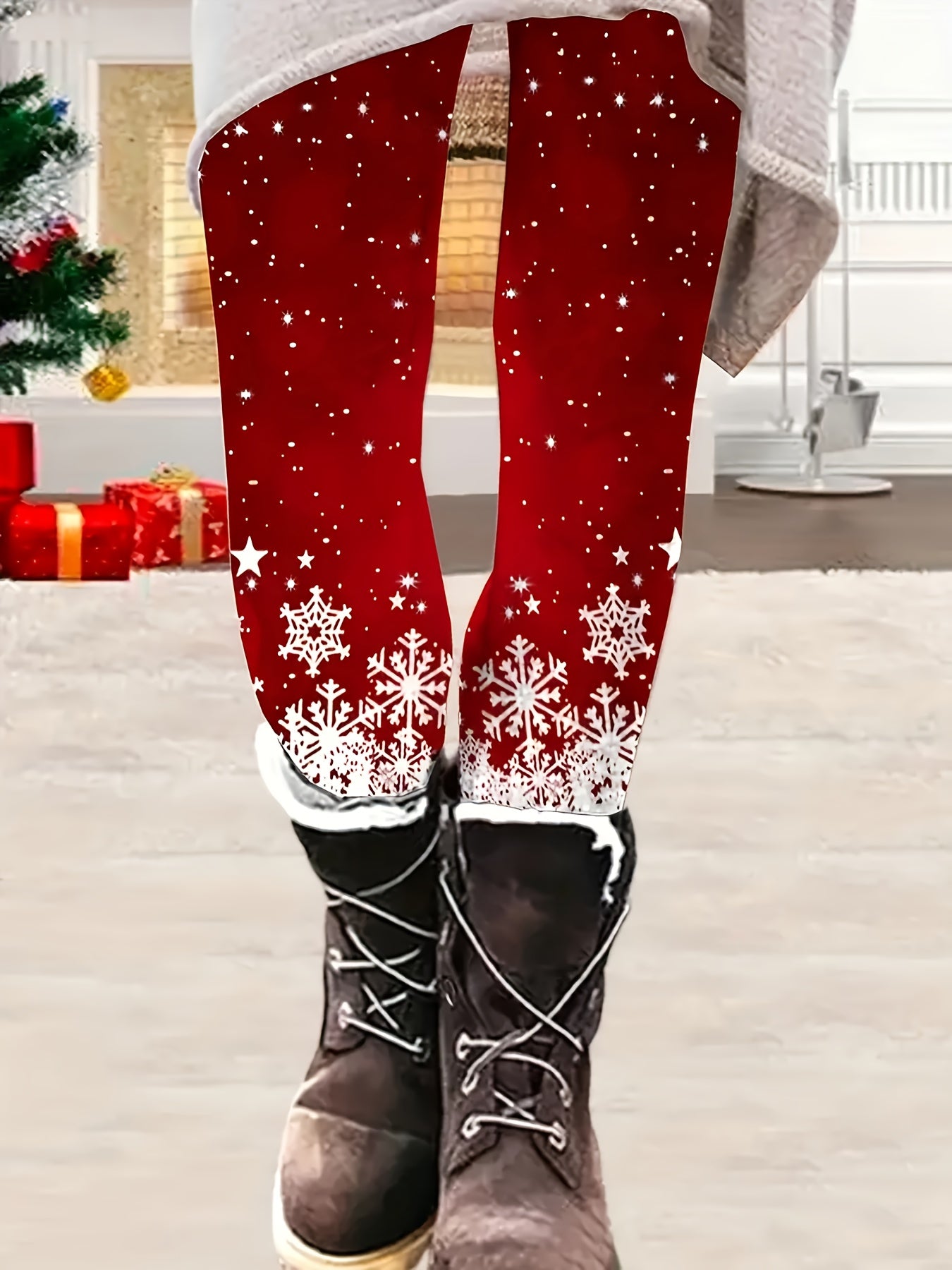  Snowflake Print High Rise Leggings