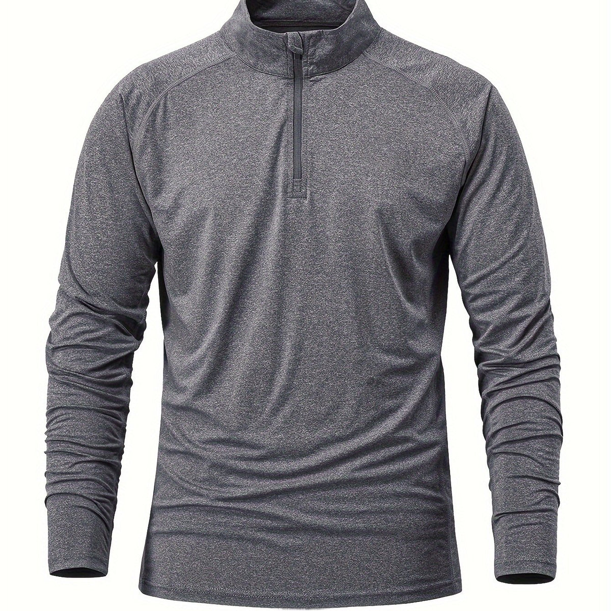 Men's Grey Long Sleeve Polo Shirt Casual Mid Stretch Lapel Button Up Polo Shirt