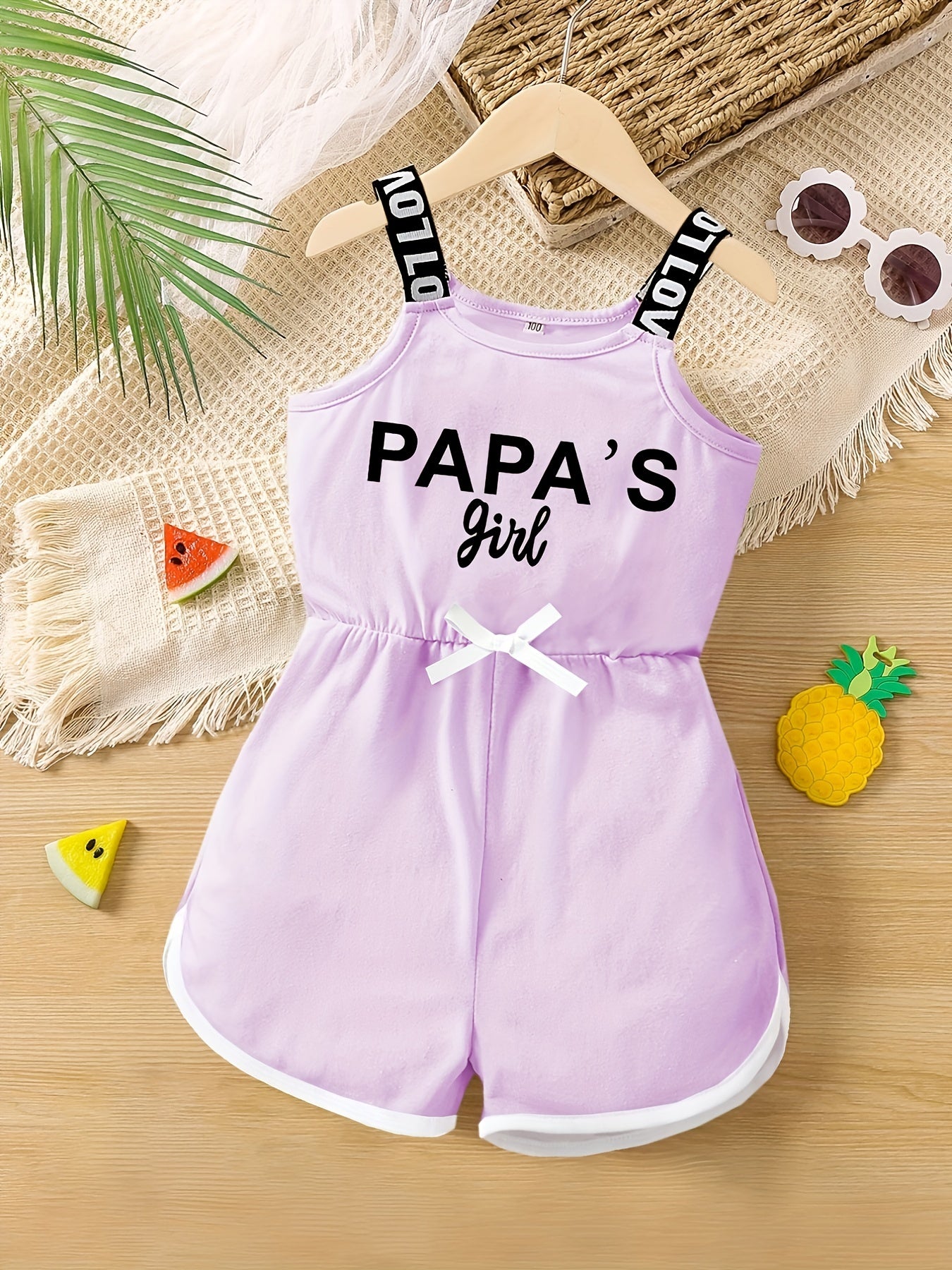 Girls' Fancy Letter Print Sports Casual Romper Jumpsuit