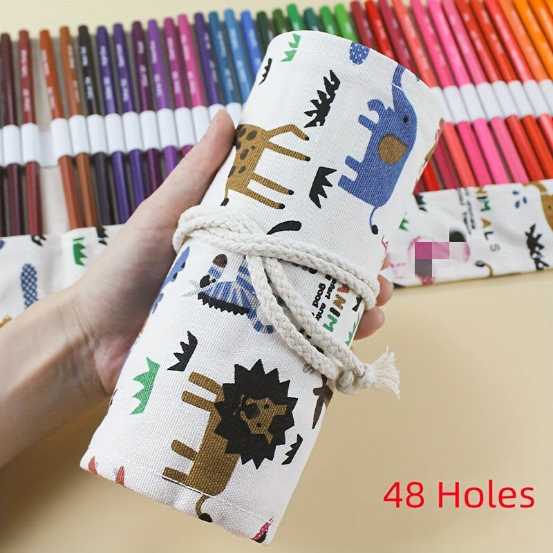 Canvas Scroll Pencil Bag Drawing Organizer Student Stationery