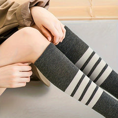 3 Pairs Striped Calf Knee High Socks Women's Stockings & Hosiery