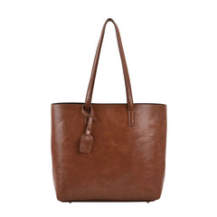 Large Capacity Shoulder Tote Bag Solid Faux Leather