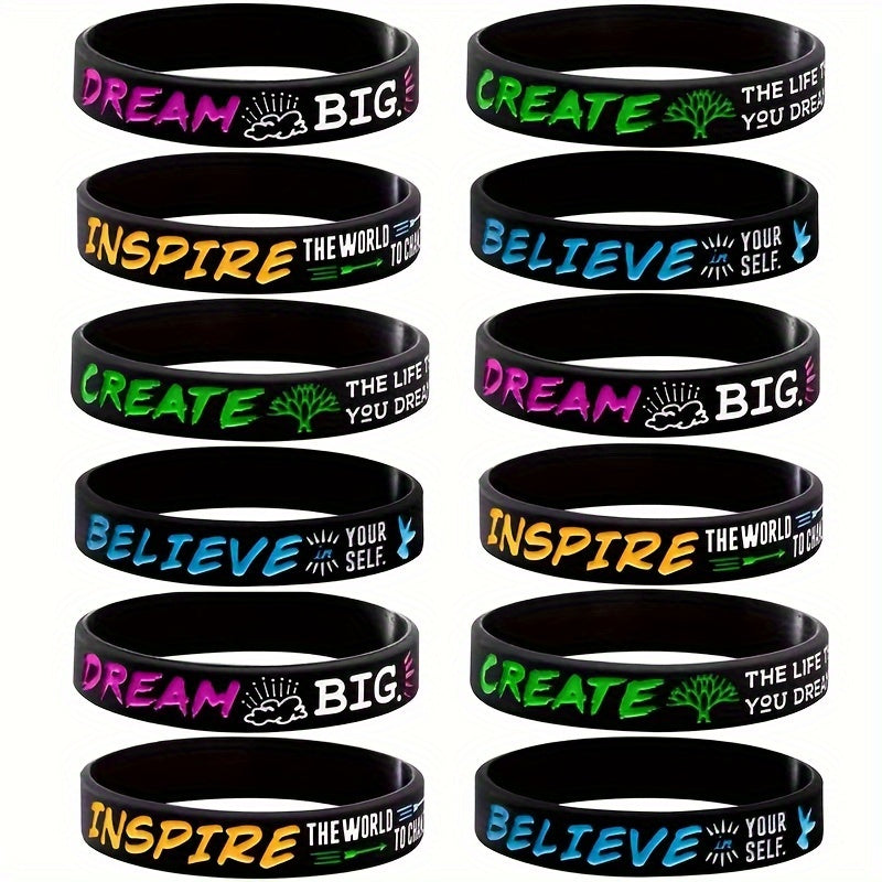 4Pcs Dream Inspire Create Believe Silicone Bracelet Wristband