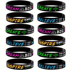 4Pcs Dream Inspire Create Believe Silicone Bracelet Wristband