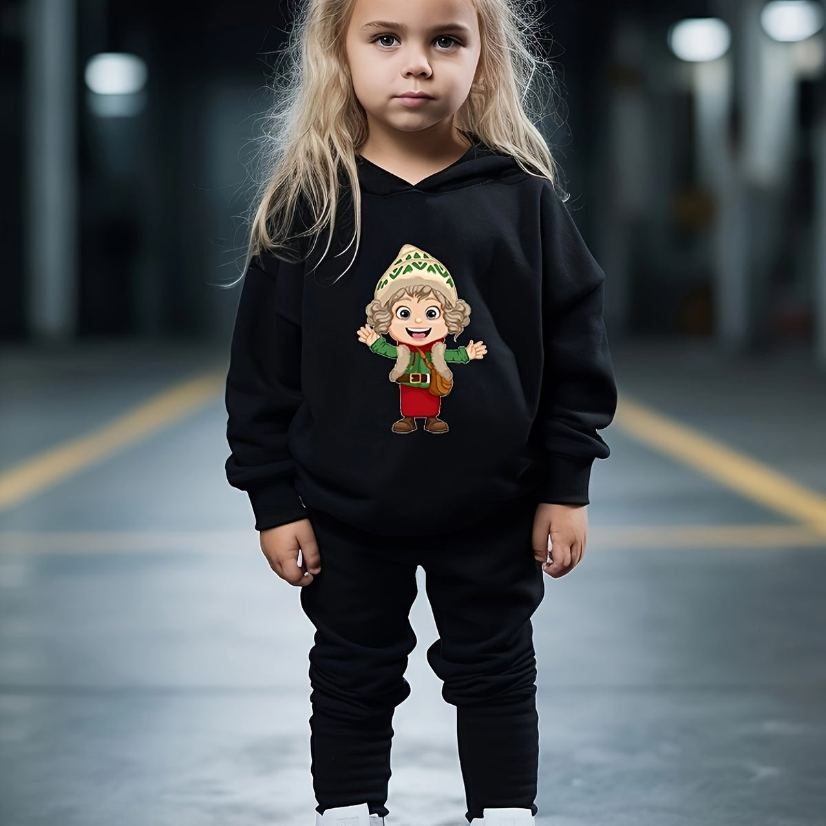 OERYUI Elf Boy Print Outfits 2pcs Girls Hoodies Jogger Pants Set