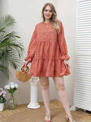 Leopard Print Flounce Sleeve Round Neck Smock Mini Dress