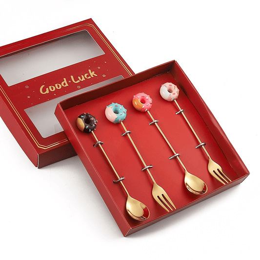 4pcs Stainless Steel Dessert Cutlery Set 2 Forks 2 Spoons Coffee Spoon