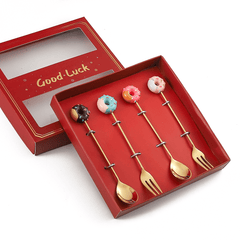 4pcs Stainless Steel Dessert Cutlery Set 2 Forks 2 Spoons Coffee Spoon