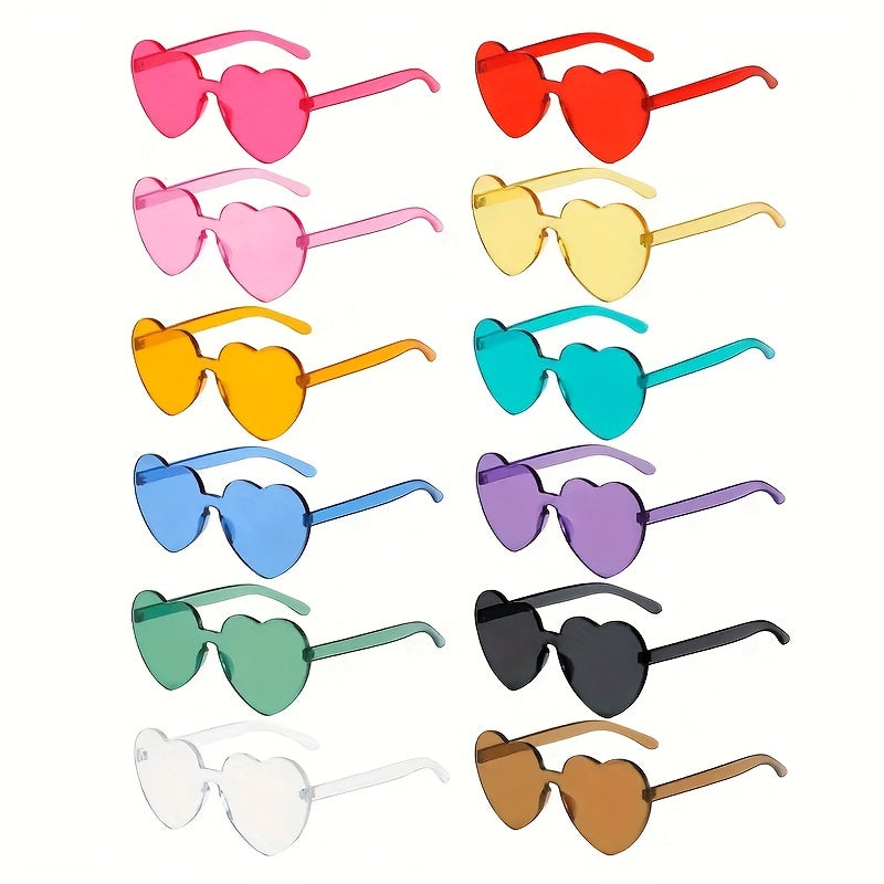 12 Pairs Heart Shape Sunglasses Candy Rimless Glasses for Party Favor Cosplay