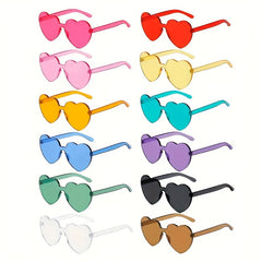 12 Pairs Heart Shape Sunglasses Candy Rimless Glasses for Party Favor Cosplay
