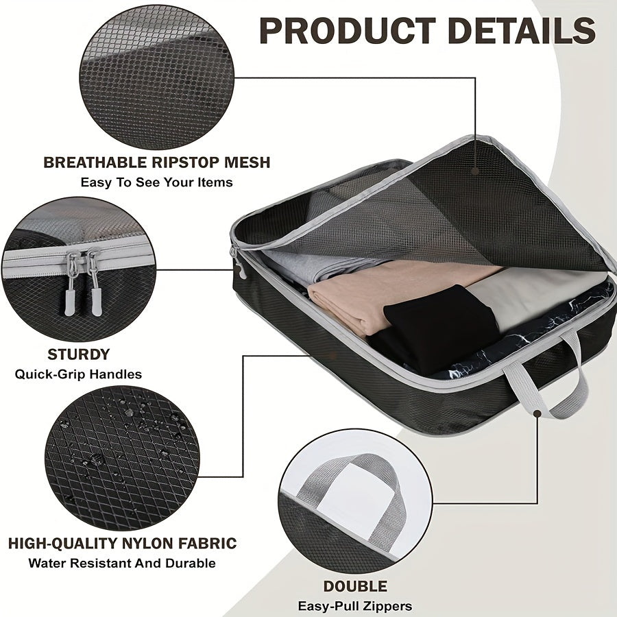 Mesh Travel Luggage Organizer Set - Durable Packing Cubes with Zipper Closure