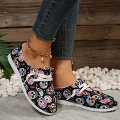 Colorful Skull Print Canvas Shoes Lace Up Outdoor Sneakers