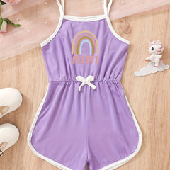 Toddler Girls Rainbow Graphic Bow Front Cami Rompers Jumpsuits