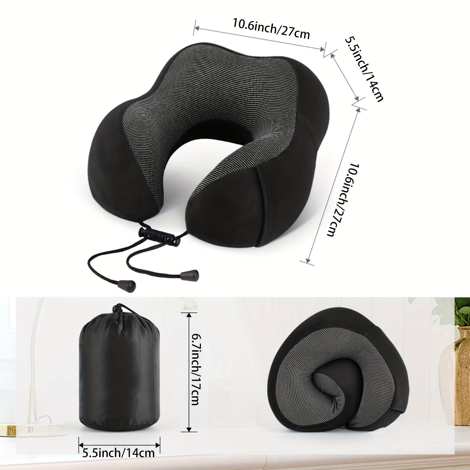 Memory Foam U-Shaped Travel Pillow Soft Neck Cervical Support Airplane Bedding