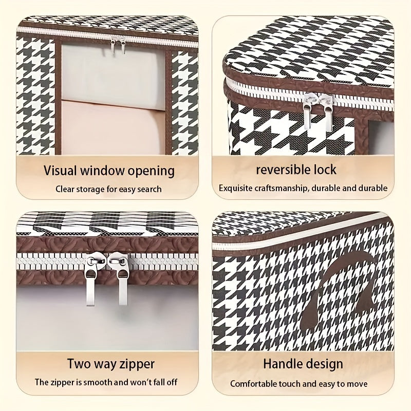 Houndstooth Storage Bag Large Capacity Clothes Organizer With Visible Window