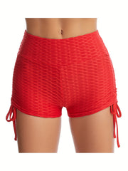 Women's Bubble Drawstring Sports Shorts Solid Breathable Casual Activewear