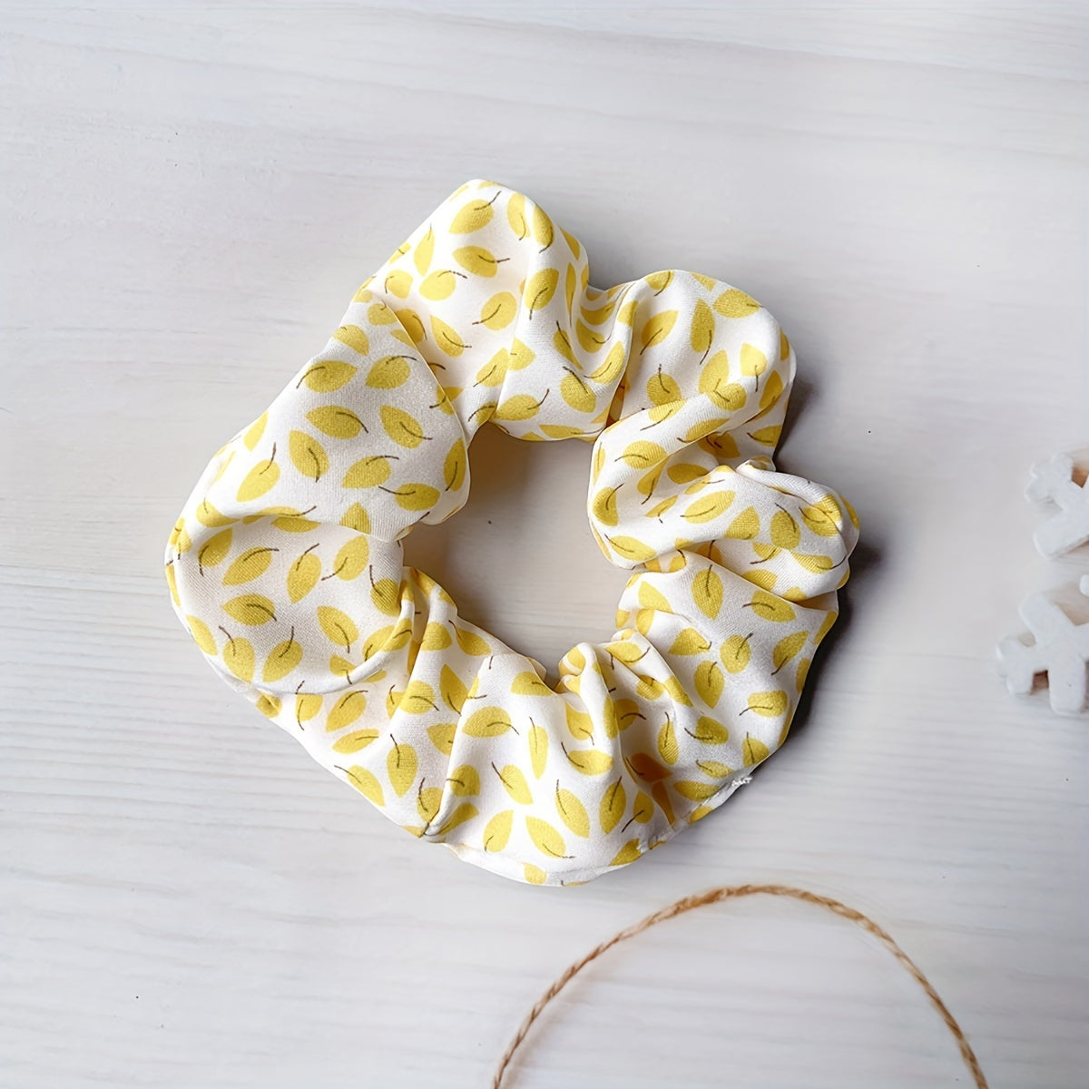5pcs Leaf Pattern Chiffon Scrunchies Hair Tie Ponytail Holder for Women Girls