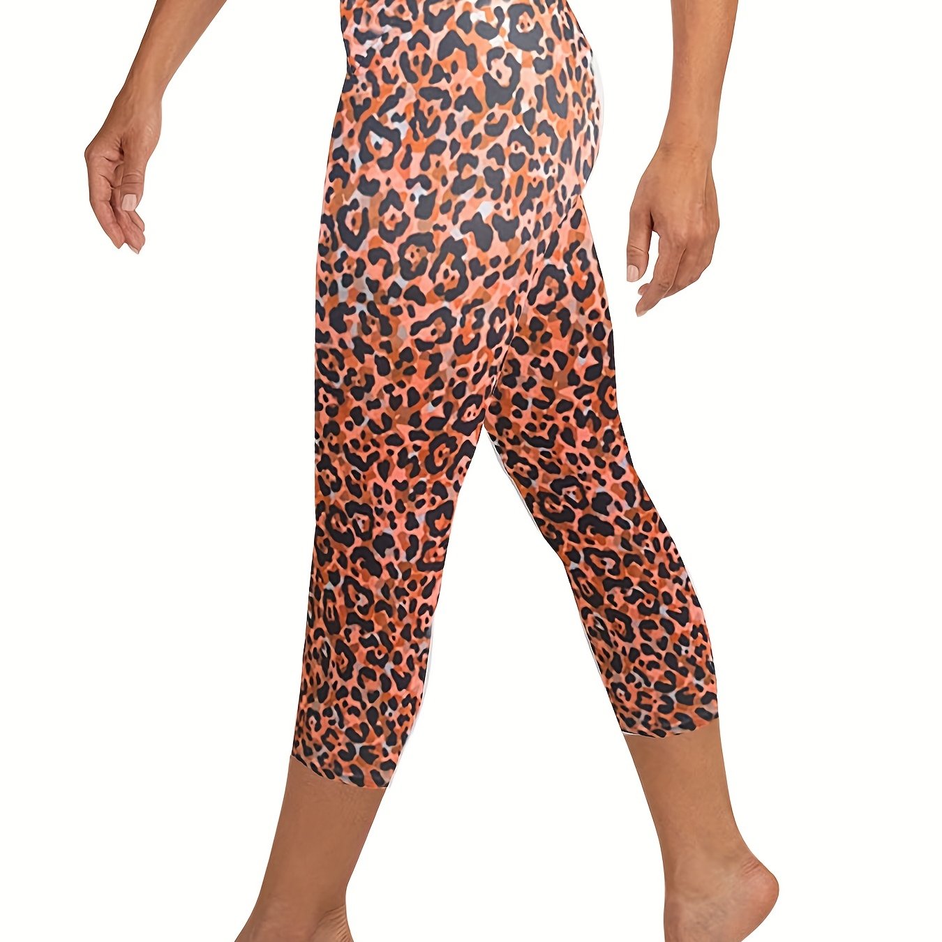 Leopard Print Skinny Capris Leggings for Women