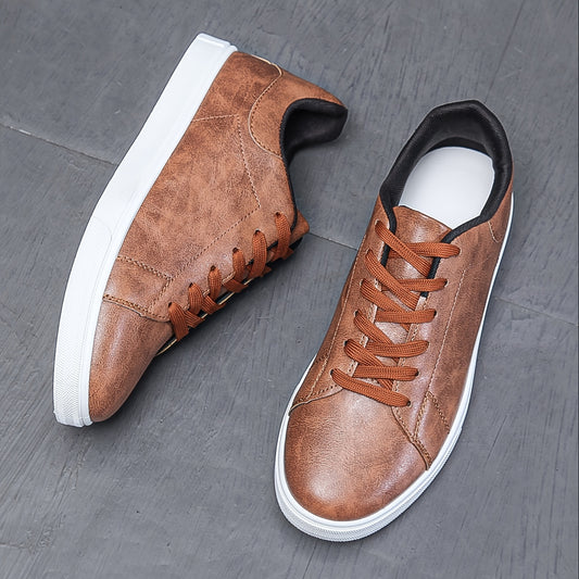 Men's Solid Skate Shoes Comfy Non Slip Casual Lace Up Sneakers