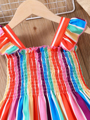 Girls Striped Sleeveless Dress Ruffles Ruched Summer Clothes