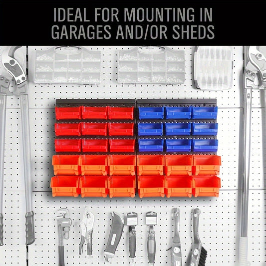 30pcs Wall Mounted Parts Box Storage Container Garage Nuts Bolts Organizer
