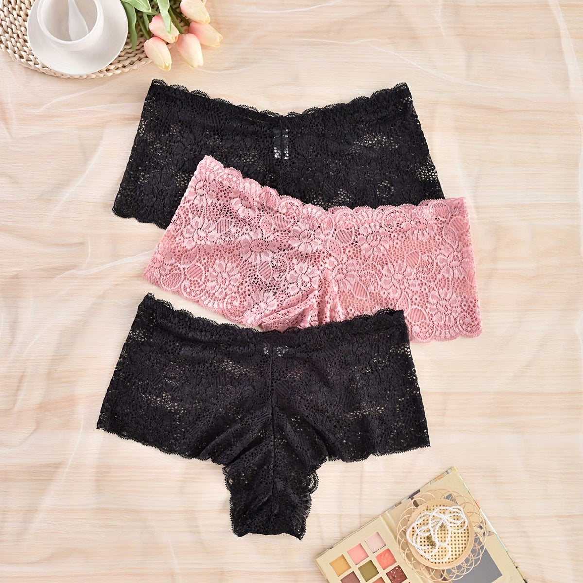 3 Pack Women's Plus Lace Trim Briefs Set