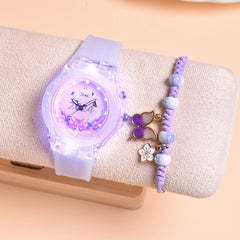 2pcs Girls' Butterfly Watches Set Silica Gel Strap & Plastic Case