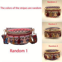 Ethnic Style Crossbody Bag Tassel Decor Canvas Chest Purse