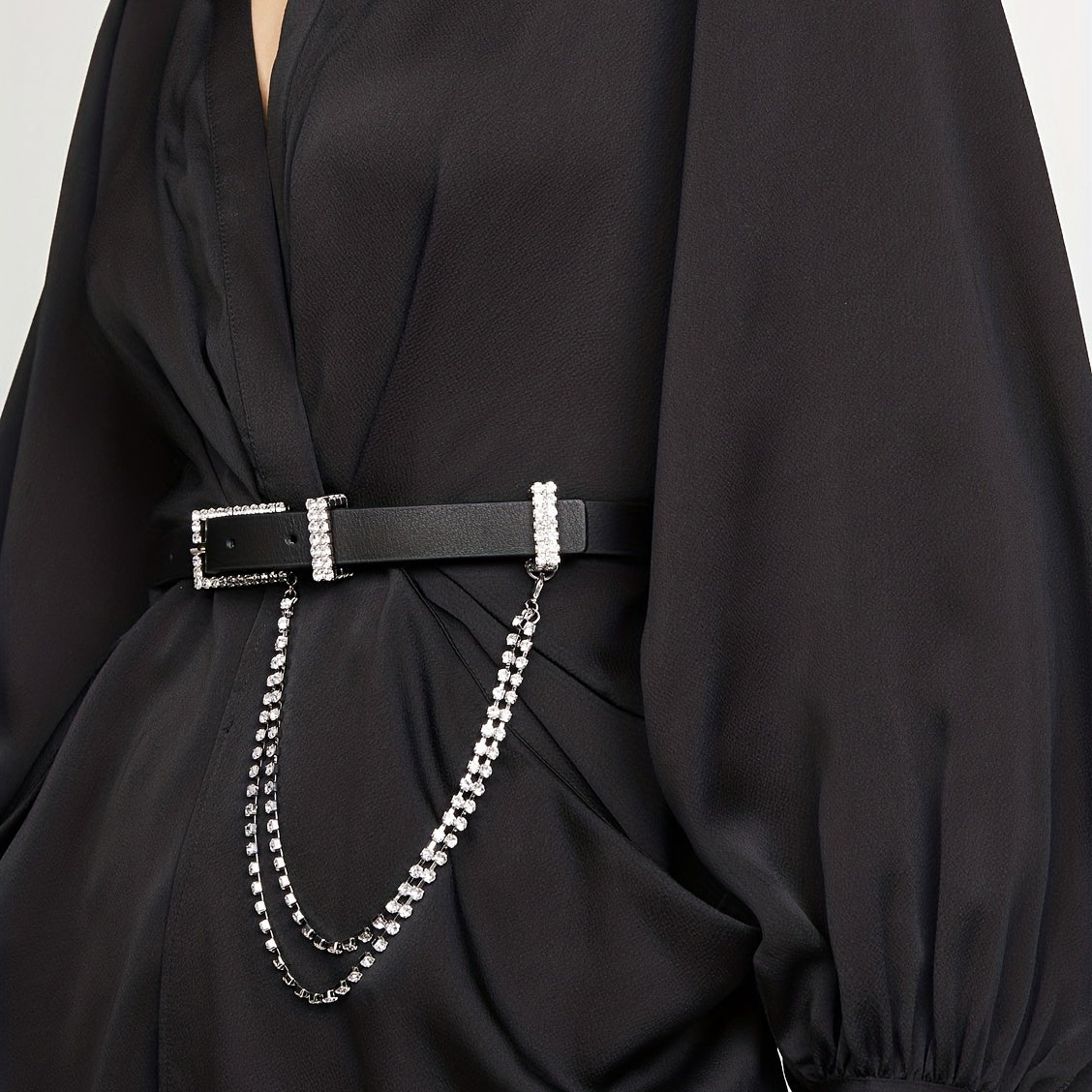 Rhinestone Chain Tassel PU Belt for Women