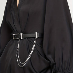 Rhinestone Chain Tassel PU Belt for Women