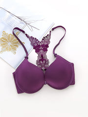 Floral Lace Front Buckle Bra Wireless Solid Adjustment Intimates Bra