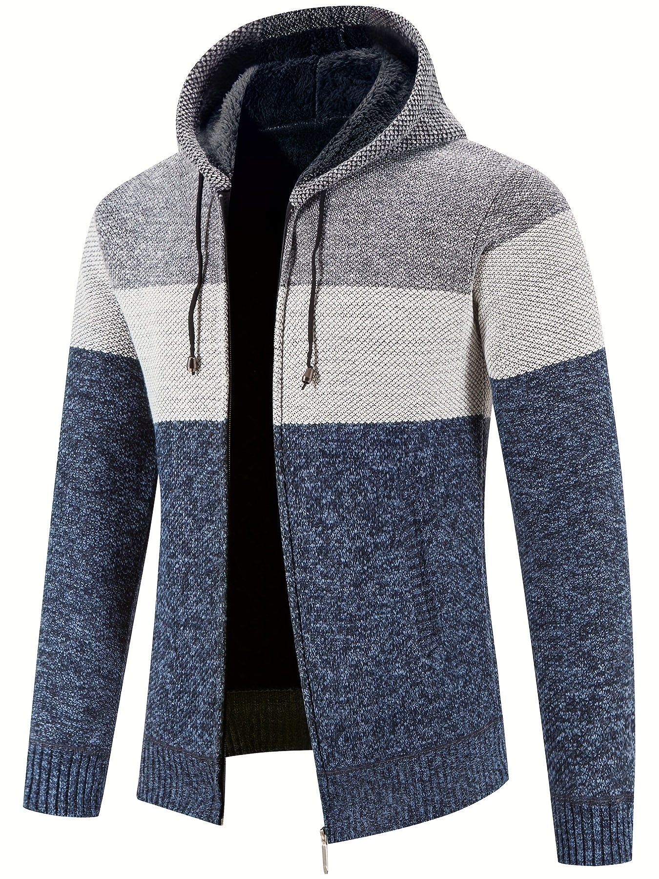 Men's Sherpa Lined Hooded Jacket Thickened Warm Casual Knitted Cardigan