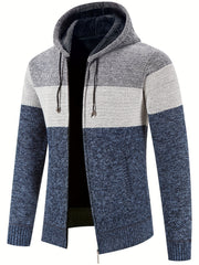 Men's Sherpa Lined Hooded Jacket Thickened Warm Casual Knitted Cardigan