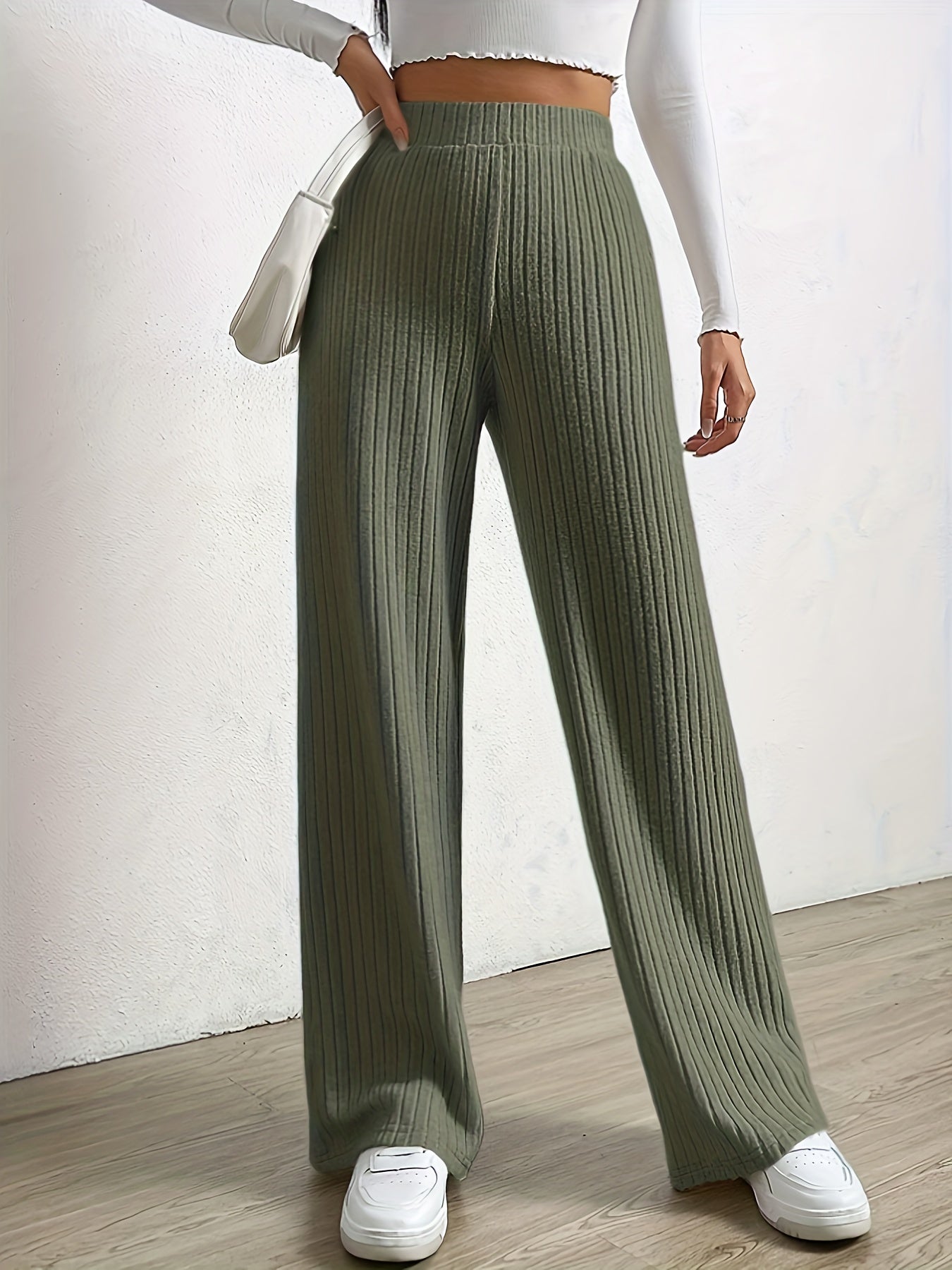 Plus Size Ribbed Knit Wide Leg Pants