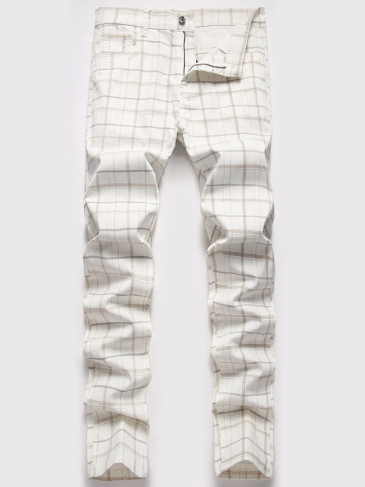 Men s Slim Fit Plaid & Striped Slacks Vintage Style Stretch Dress
