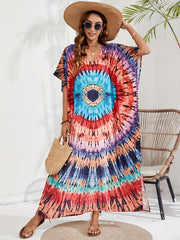 Boho Cover Up Plus Size Spiral Tie Dye Maxi Beach Dress