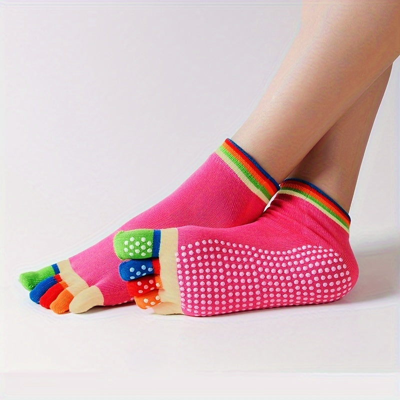 Rainbow Striped Yoga Socks Non-slip Grips Dance Socks Low Cut