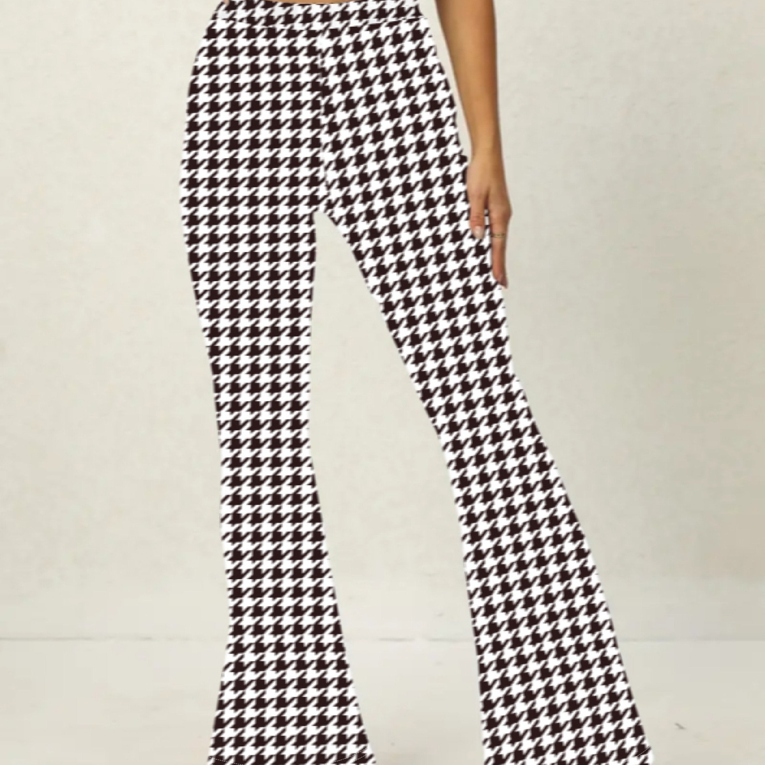  Houndstooth Flared Leg Trousers